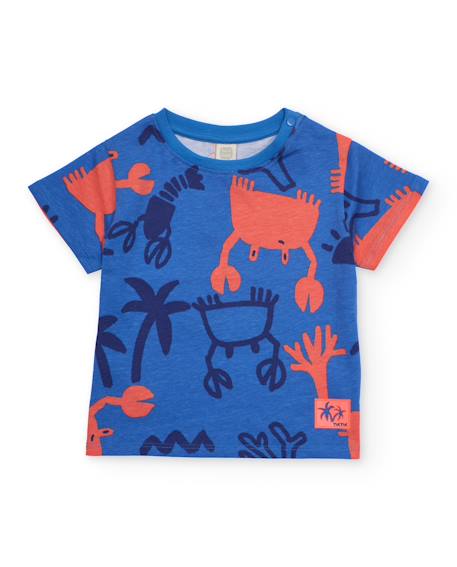 T-shirt pour garçon en maille avec imprimé marin all over Bleu 1 - vertbaudet enfant 
