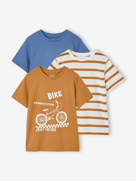 Lot 3 T-shirt manches courtes bleu pétrole+caramel+marine+noix de pécan+vert amande+vert sauge 25 - vertbaudet enfant 