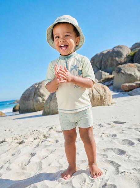 Ensemble de bain T-shirt anti-UV + short + bob bébé Vert menthe/blanc 1 - vertbaudet enfant 