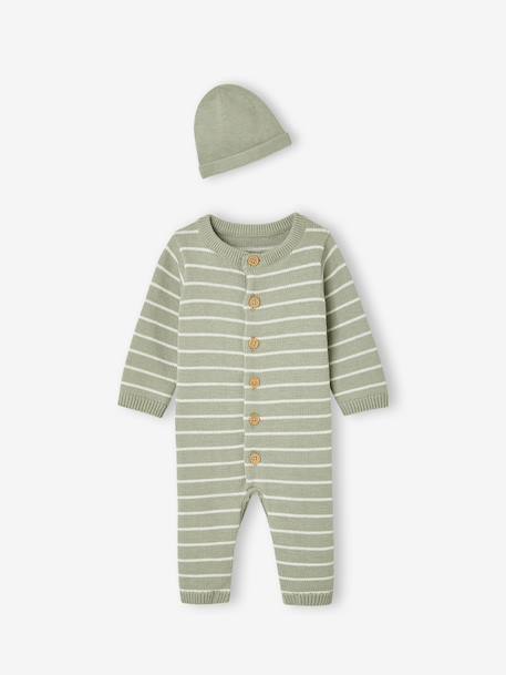 Ensemble combinaison et bonnet bébé vert sauge 1 - vertbaudet enfant 