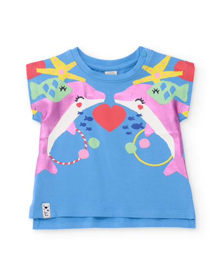 T-shirt en maille pour fille avec grand imprimé sur le devant Bleu 1 - vertbaudet enfant 