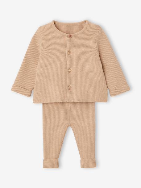 Ensemble bébé mixte gilet pantalon en tricot beige+blanc+vert d'eau+vert sauge 1 - vertbaudet enfant 