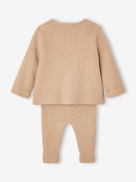 Ensemble bébé mixte gilet pantalon en tricot beige+blanc+vert d'eau+vert sauge 4 - vertbaudet enfant 
