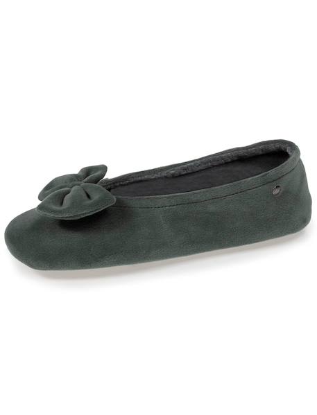 Chaussons ballerines ultra confortables, semelle en cuir, détail grand nœud Aubergine+Bleu canard+Bleu canardfleurs+Girafe+Gris chiné clair+Ivoire+Rayure marinière+Rayuresbleues+Rouge+Sauge+Vert d'eau 59 - vertbaudet enfant 