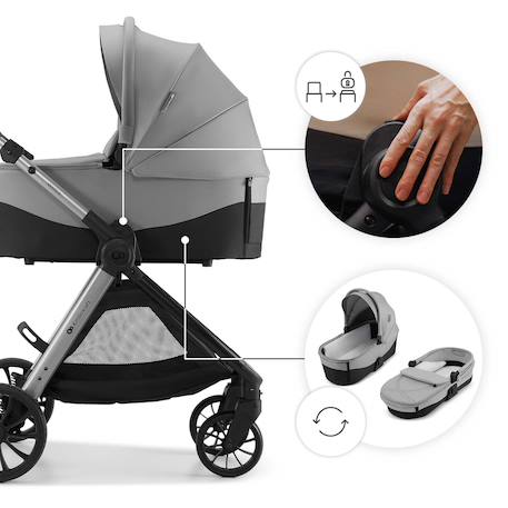 Poussette 2 en 1 Kinderkraft VESTO 2 memory buttons, nacelle ventilée 3 zones, pliage avec siège, éco?cuir, accessoires inclus Gris+Noir 4 - vertbaudet enfant 
