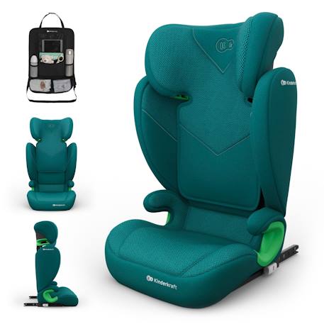 Siège Auto Kinderkraft JUNIOR FIX 2 PLUS + organisateur voiture 100-150 cm avec ISOFIX, H-GUARD, SPS, AIR FLOW et Appuie-Tête Réglable Gris+Noir+Rose+Vert 19 - vertbaudet enfant 