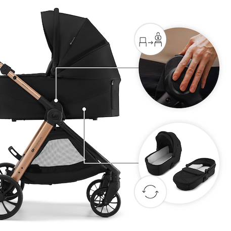 Poussette 2 en 1 Kinderkraft VESTO 2 memory buttons, nacelle ventilée 3 zones, pliage avec siège, éco?cuir, accessoires inclus Gris+Noir 10 - vertbaudet enfant 