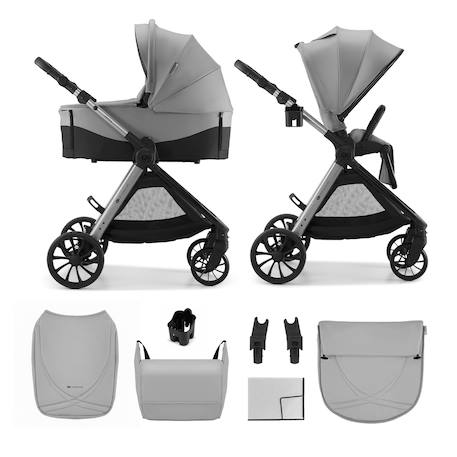 Poussette 2 en 1 Kinderkraft VESTO 2 memory buttons, nacelle ventilée 3 zones, pliage avec siège, éco?cuir, accessoires inclus Gris+Noir 1 - vertbaudet enfant 