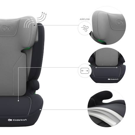 Siège auto Kinderkraft I-SPARK 2 PLUS i-Size 100-150 cm appui-tête réglable + organisateur voiture Gris+Noir+Rose+Vert 3 - vertbaudet enfant 