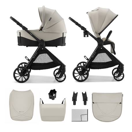 Poussette 2 en 1 Kinderkraft VESTO 2 memory buttons, nacelle ventilée 3 zones, pliage avec siège, éco?cuir, accessoires inclus Beige+Gris+Noir 1 - vertbaudet enfant 