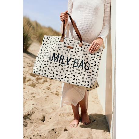 Sac à langer de voyage grande contenance design family bag Blanc imprimé+Gris toile 2 - vertbaudet enfant 