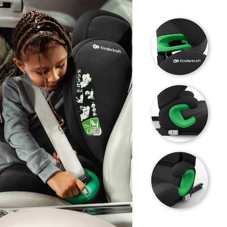 Siège Auto Kinderkraft JUNIOR FIX 2 PLUS + organisateur voiture 100-150 cm avec ISOFIX, H-GUARD, SPS, AIR FLOW et Appuie-Tête Réglable Gris+Noir+Rose+Vert 12 - vertbaudet enfant 