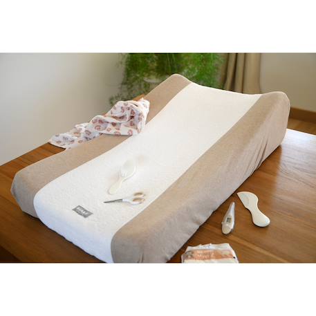 Housse de matelas à langer en coton sofalange Argile beige+Rose épanouie 3 - vertbaudet enfant 
