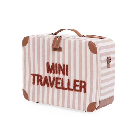 Sac de voyage valise pour enfant mini traveller Rayures nude+Teddy blanc cassé+Teddy marron 5 - vertbaudet enfant 