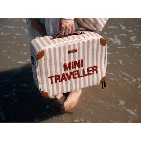 Sac de voyage valise pour enfant mini traveller Rayures nude+Teddy blanc cassé+Teddy marron 2 - vertbaudet enfant 