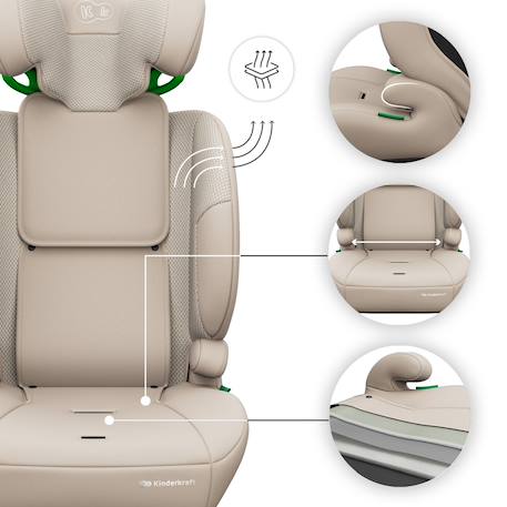 Siège auto Kinderkraft COMFORT UP 2 PLUS i-Size 76-150 cm harnais 5 points + organisateur voiture Beige+Gris+Noir+Vert 3 - vertbaudet enfant 