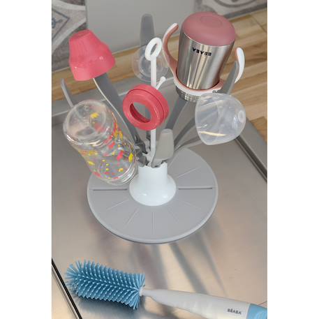 Egoutte biberons pliable compact et nomade capacité 8 biberons Gris+Rose+Terre argile 12 - vertbaudet enfant 