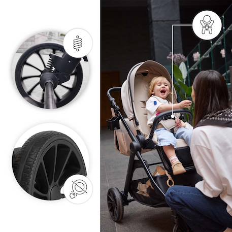 Poussette Kinderkraft VESTO 2 pliage avec assise installée, siège réversible jusqu’à 22 kg, roues 8/11”, éco-cuir Beige+Gris+Noir 6 - vertbaudet enfant 