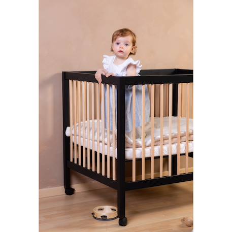 Parc pour bébé en bois + roues 95x75 cm parc 99 Blanc ancien+Marron et noir+Naturel+Noir 12 - vertbaudet enfant 
