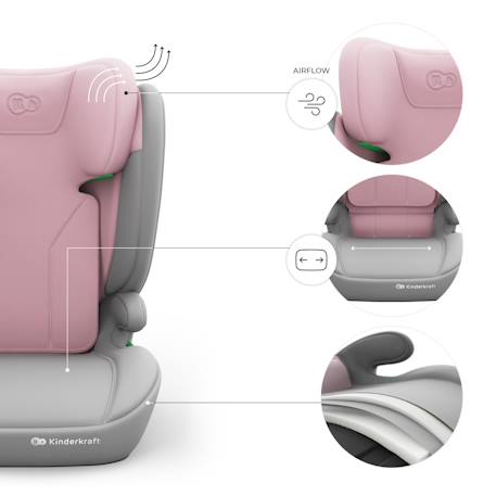 Siège auto Kinderkraft I-SPARK 2 PLUS i-Size 100-150 cm appui-tête réglable + organisateur voiture Gris+Noir+Rose+Vert 16 - vertbaudet enfant 