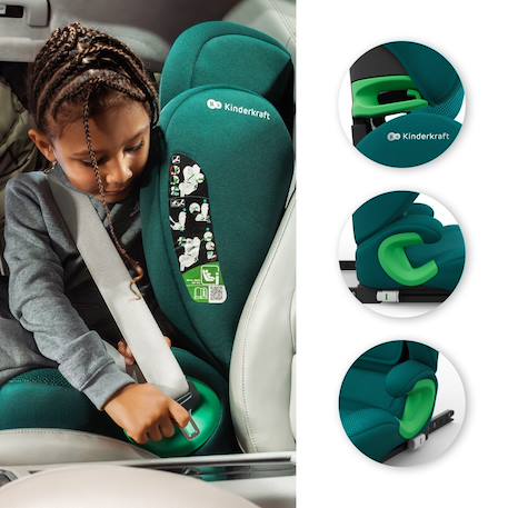 Siège Auto Kinderkraft JUNIOR FIX 2 PLUS + organisateur voiture 100-150 cm avec ISOFIX, H-GUARD, SPS, AIR FLOW et Appuie-Tête Réglable Gris+Noir+Rose+Vert 20 - vertbaudet enfant 