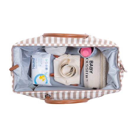 Sac à langer mommy bag Gris toile+Kaki+Marron doux+Rayures nude+Textile raphia 22 - vertbaudet enfant 