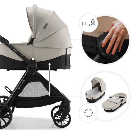 Poussette 3 en 1 Kinderkraft VESTO 2 système de voyage, siège auto mink pro 2, assise réversible, suspension 4 roues Beige+Gris+Noir 4 - vertbaudet enfant 
