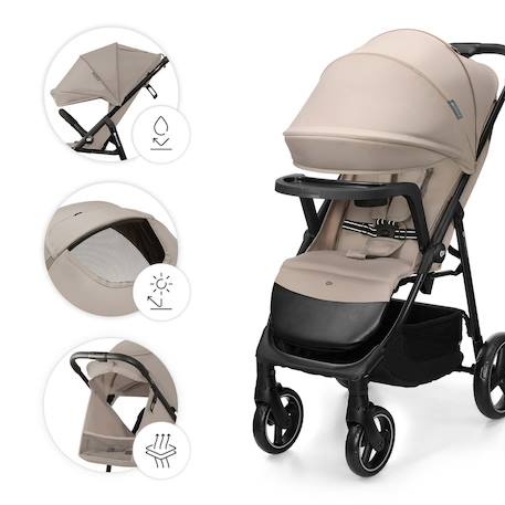 Poussette TRIG 3 TR avec plateau click & fold, assise allongée 91,5 cm, roues pivotantes 360°, capote déperlante Beige+Gris+Marron+Noir 5 - vertbaudet enfant 