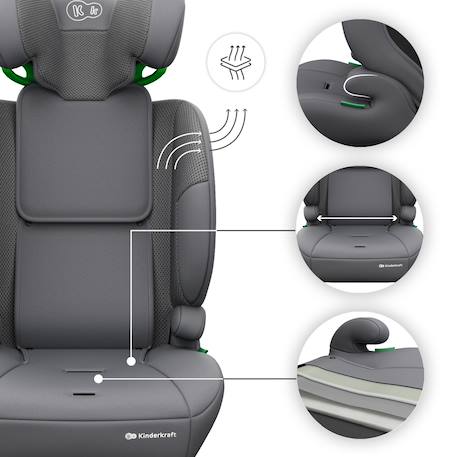 Siège auto Kinderkraft COMFORT UP 2 PLUS i-Size 76-150 cm harnais 5 points + organisateur voiture Beige+Gris+Noir+Vert 10 - vertbaudet enfant 