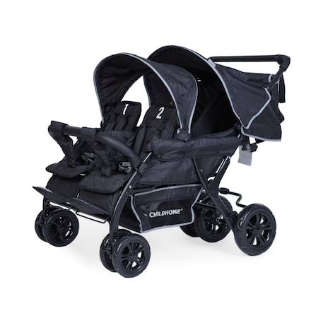 Quadruple poussette capacité 4 enfants + housse de pluie + pare-soleil Noir 1 - vertbaudet enfant 