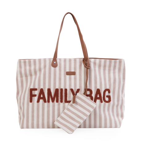 Sac à langer de voyage grande contenance design family bag Blanc imprimé+Gris toile+Rayures nude 18 - vertbaudet enfant 