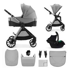 Puériculture-Poussette-Poussette 3 en 1 Kinderkraft VESTO 2 système de voyage, siège auto mink pro 2, assise réversible, suspension 4 roues