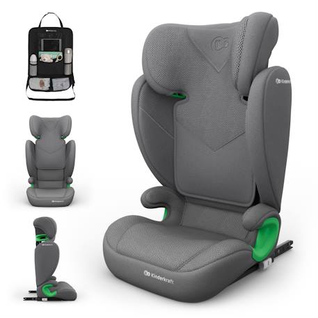 Siège Auto Kinderkraft JUNIOR FIX 2 PLUS + organisateur voiture 100-150 cm avec ISOFIX, H-GUARD, SPS, AIR FLOW et Appuie-Tête Réglable Gris+Noir+Rose+Vert 1 - vertbaudet enfant 