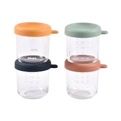 Puériculture-Repas-Vaisselle, coffret repas-Boite de conservation-Lot de 4 portions repas en verre 250 ml
