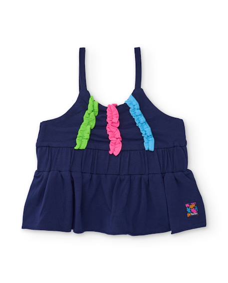 T-shirt fille en maille avec bretelles froncées Bleu 2 - vertbaudet enfant 