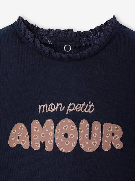 T-shirt bébé manches longues avec motif c½ur léopard écru+marine 6 - vertbaudet enfant 