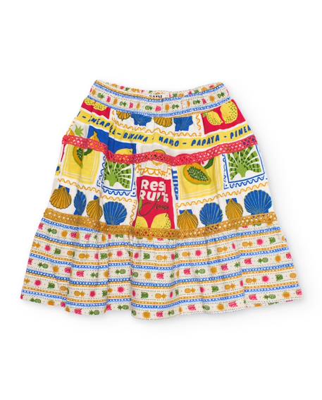 Jupe fille en maille avec rubans décoratifs Beige 2 - vertbaudet enfant 