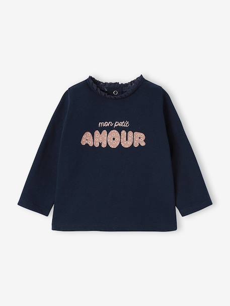 T-shirt bébé manches longues avec motif c½ur léopard écru+marine 5 - vertbaudet enfant 