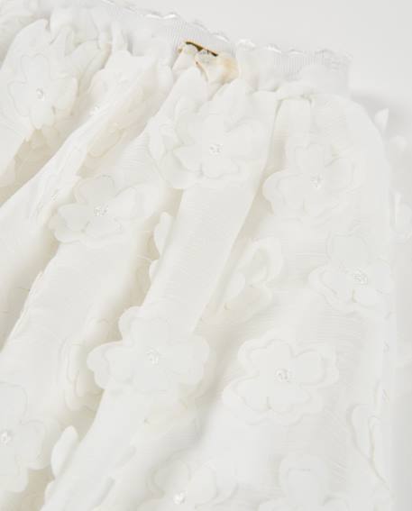 Jupe fille en tissu tissé avec fleurs en relief Blanc 3 - vertbaudet enfant 