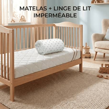 Pack matelas bamboo + drap magique imprimé - matelas déhoussable et drap-housse imperméable 2-en-1 Blanc 2 - vertbaudet enfant 