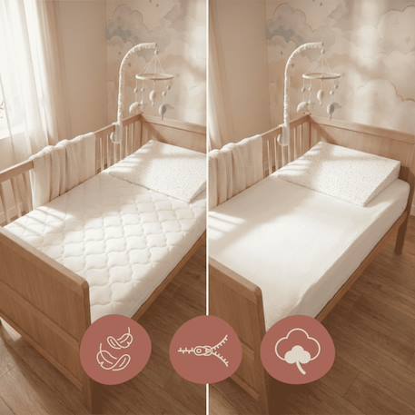 Pack matelas bébé 60x120 + plan incliné étoiles dorées + protège-matelas - déhoussable et sain Blanc 2 - vertbaudet enfant 