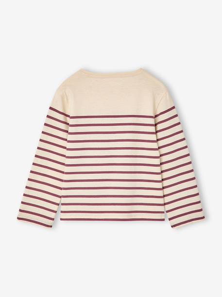 Tee-shirt marinière fille manches longues prune+rayé bleu 3 - vertbaudet enfant 
