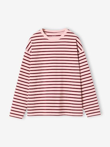 T-shirt manches longues fille bois de rose+écru 1 - vertbaudet enfant 