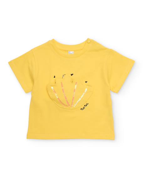 T-shirt en maille pour fille avec détail en relief et sequins Jaune 1 - vertbaudet enfant 