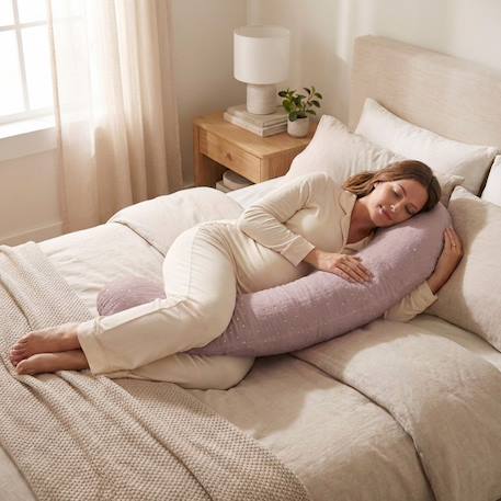 Coussin de maternité 3 en 1 : grossesse, allaitement & repos - housse double gaze coton Bleu+Rose fushsia+Rose pâle+Vert 14 - vertbaudet enfant 