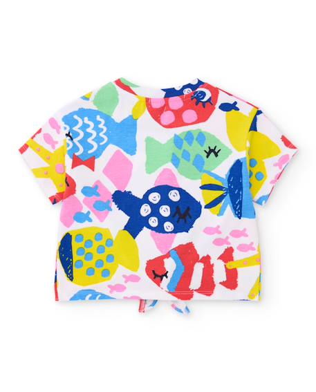 T-shirt en maille pour fille avec nœud sur le devant Multicolore 2 - vertbaudet enfant 