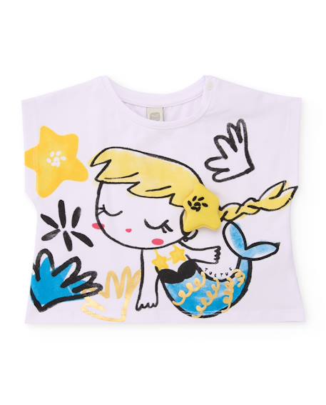 T-shirt en maille pour fille avec détail en relief Blanc 1 - vertbaudet enfant 