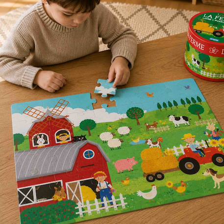 Puzzle géant ferme enfant 30 pièces avec livre éducatif Rouge 2 - vertbaudet enfant 