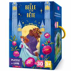 Jouet-Jeux éducatifs-Puzzles-Puzzle et livre disney la belle et la bête