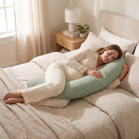 Coussin de maternité 3 en 1 : grossesse, allaitement & repos - housse double gaze coton Bleu+Rose fushsia+Rose pâle+Vert 20 - vertbaudet enfant 